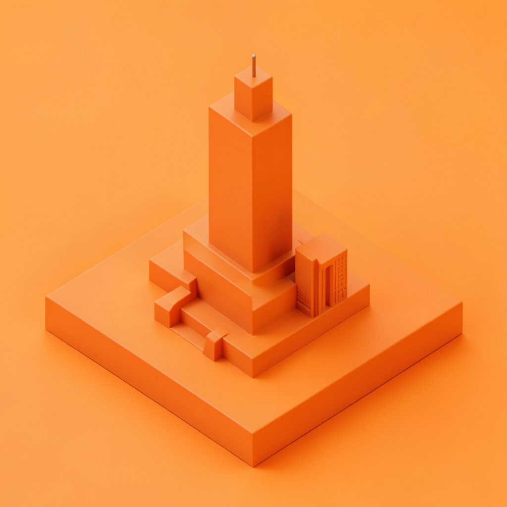 Isometric 3D render in soft pastel florals with blush pinks, cream petals and warm burnt-orange accents scattered across a dreamy garden backdrop